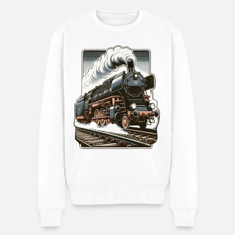 Illustration einer klassischen Dampflok - Männer Premium Bio Pullover - Weiß