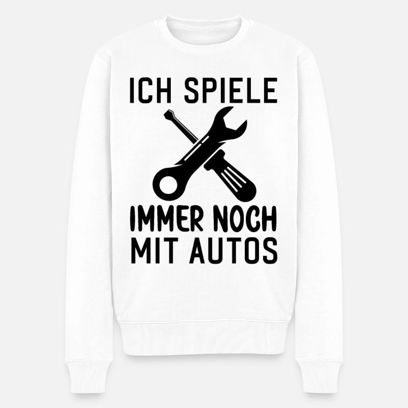 Ich spiele immer noch mit Autos KFZ Auto Sprüche - Männer Premium Bio Pullover - Weiß