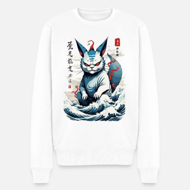 Kawaii Monster Katze Yokai Vintage Katzen Design - Männer Premium Bio Pullover - Weiß