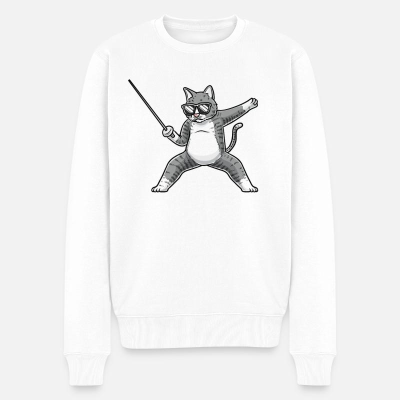 Fechten Katze Fechter degenkämpferfechter - Männer Premium Bio Pullover - Weiß