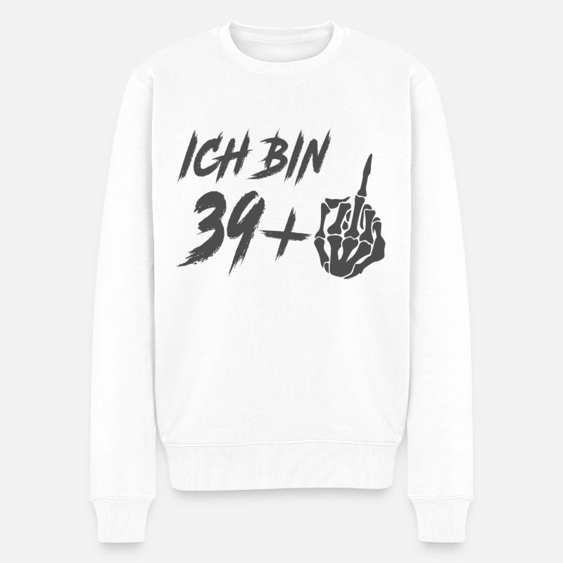 40. Geburtstag 39 + Mittelfinger 40 Jahre - Männer Premium Bio Pullover - Weiß