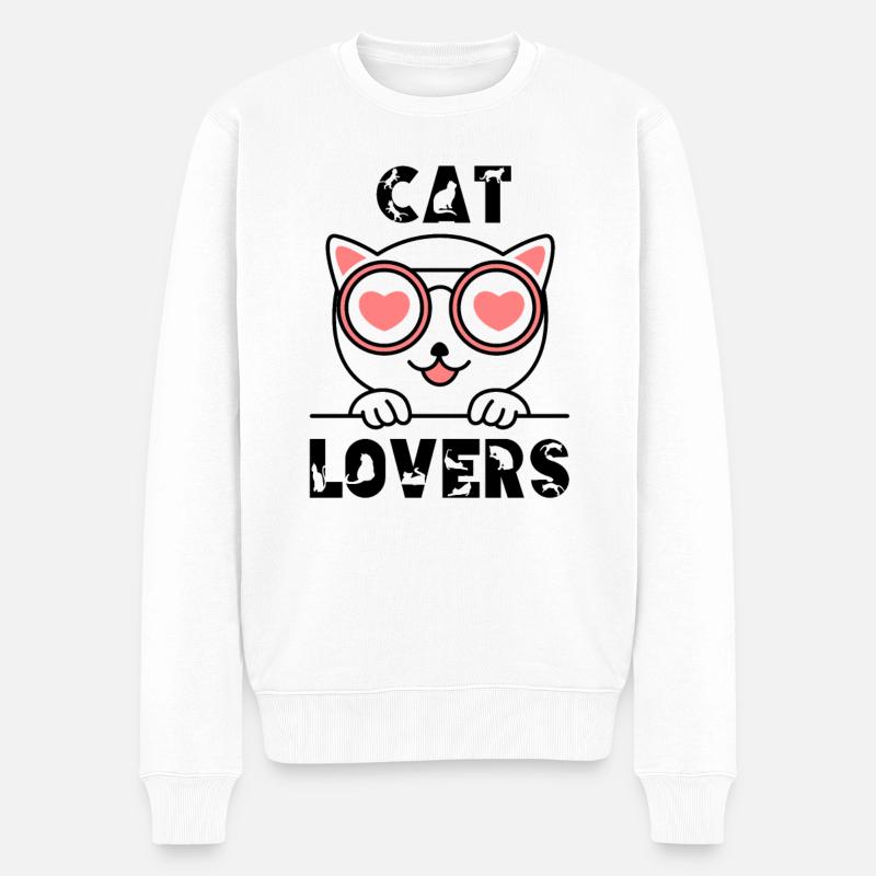 Cat lovers funny Cat in love Sunglasses Cats Katze - Männer Premium Bio Pullover - Weiß