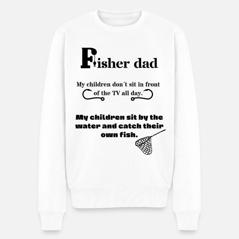 fisher dad - angeln Kind - Väter angeln - fischen - Männer Premium Bio Pullover - Weiß
