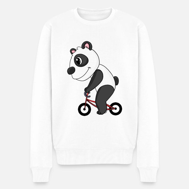 Panda Fahrrad - Männer Premium Bio Pullover - Weiß