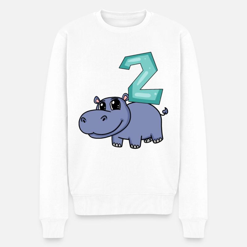 2. Geburtstag Motiv Nilpferd - zwei Jahre alt - Männer Premium Bio Pullover - Weiß