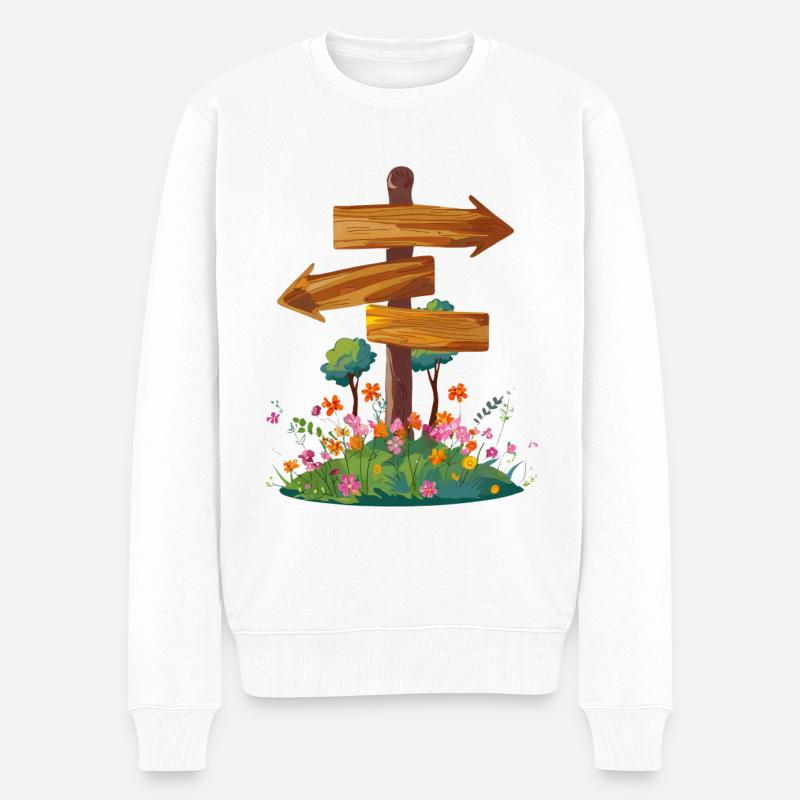 Wegweiser beim Wandern im Urlaub – Illustration - Männer Premium Bio Pullover - Weiß