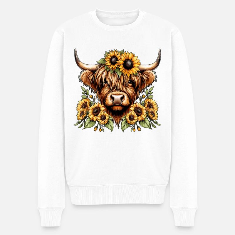 Schottisches Hochlandrind Sonnenblume - Männer Premium Bio Pullover - Weiß