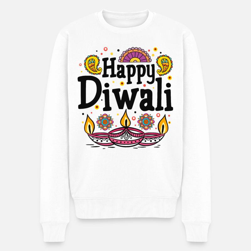 Happy Diwali - Männer Premium Bio Pullover - Weiß