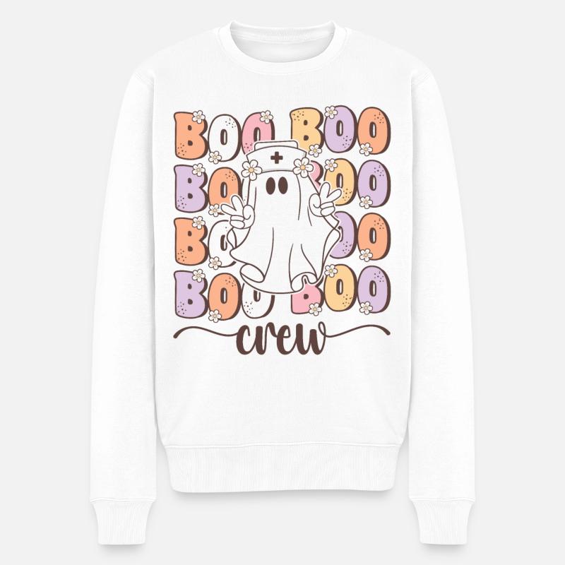 Boo Boo Crew Groovy Halloween Krankenschwester - Männer Premium Bio Pullover - Weiß