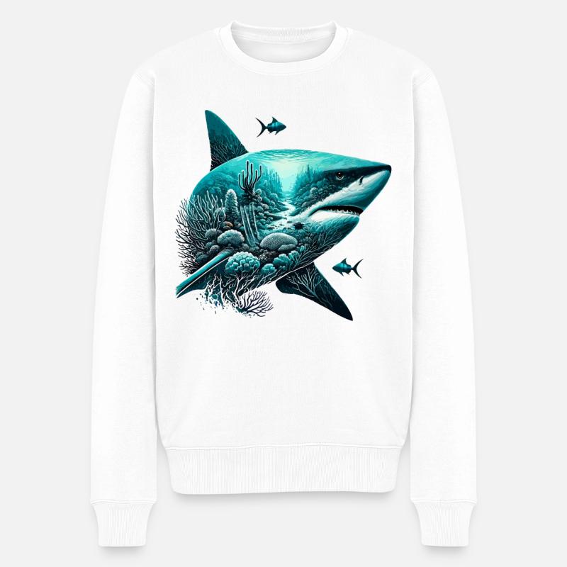 Shark Lover Künstlerische Meereslandschaft - Männer Premium Bio Pullover - Weiß