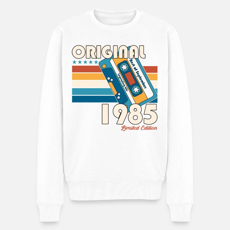 40. Geburtstag Vintage September 1985 Kassette 85 - Männer Premium Bio Pullover - Weiß