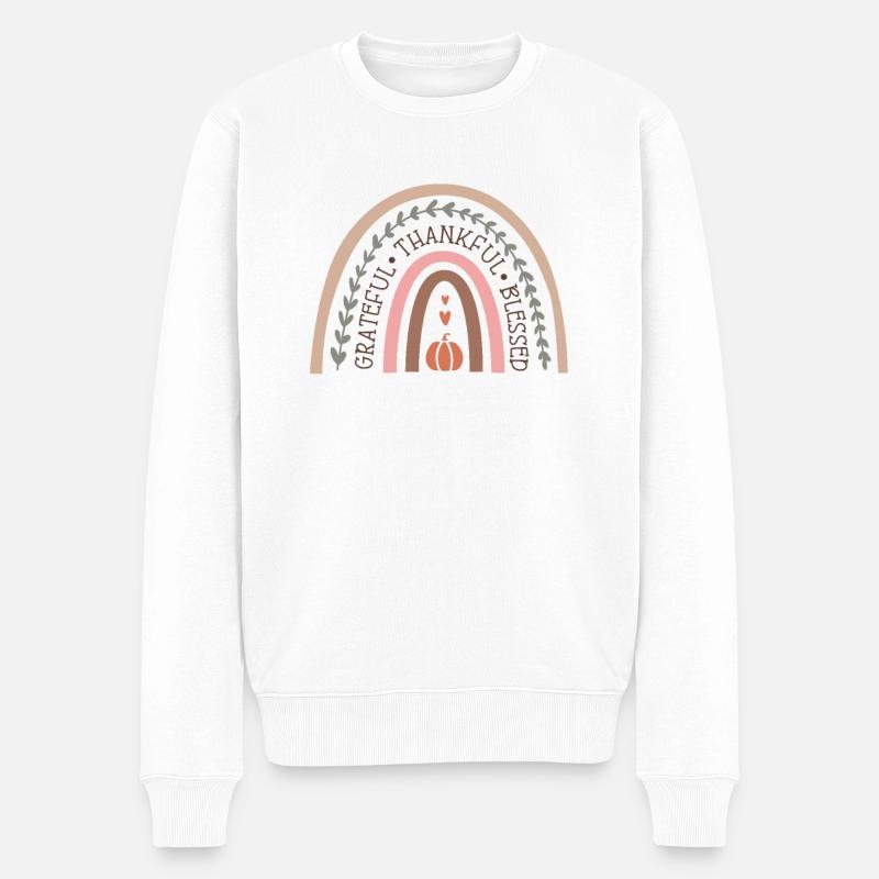 Reconnaissant béni arc-en-ciel conception d’automne - Pull Premium bio Homme - blanc
