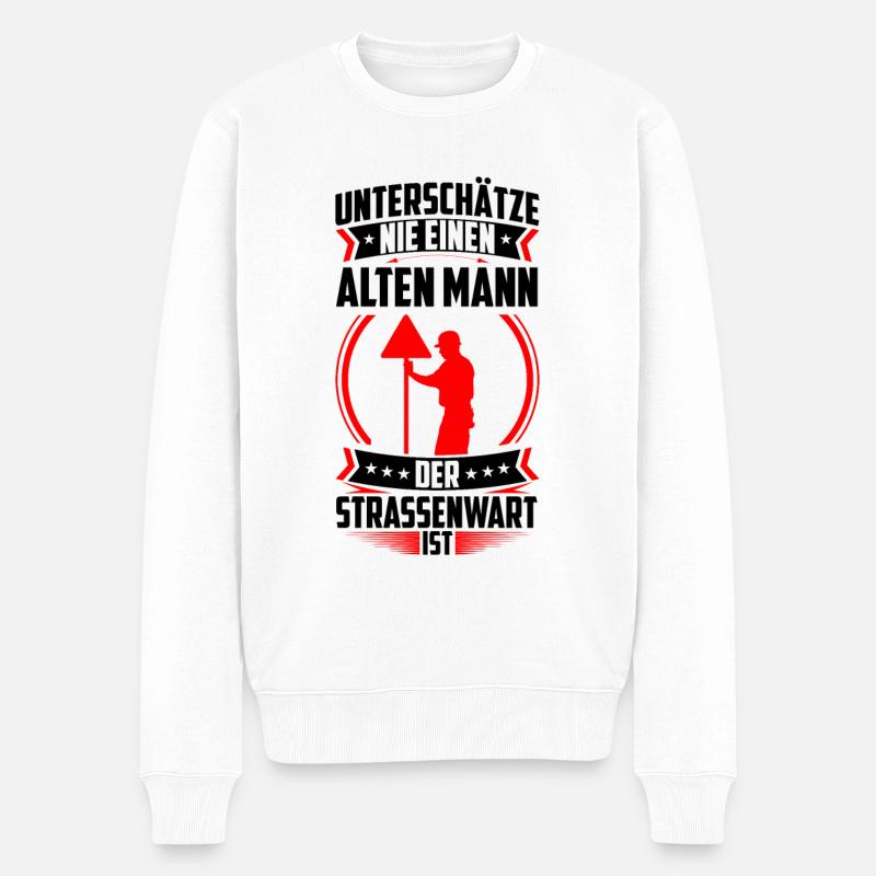 Alter Mann der Straßenwärter ist Chausseewärter - Männer Premium Bio Pullover - Weiß