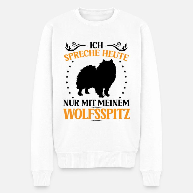Wolfsspitz Spreche nur mit Keeshond - Männer Premium Bio Pullover - Weiß