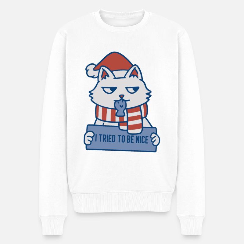 Ich habe versucht, eine nette Weihnachtskatze zu sein - Männer Premium Bio Pullover - Weiß