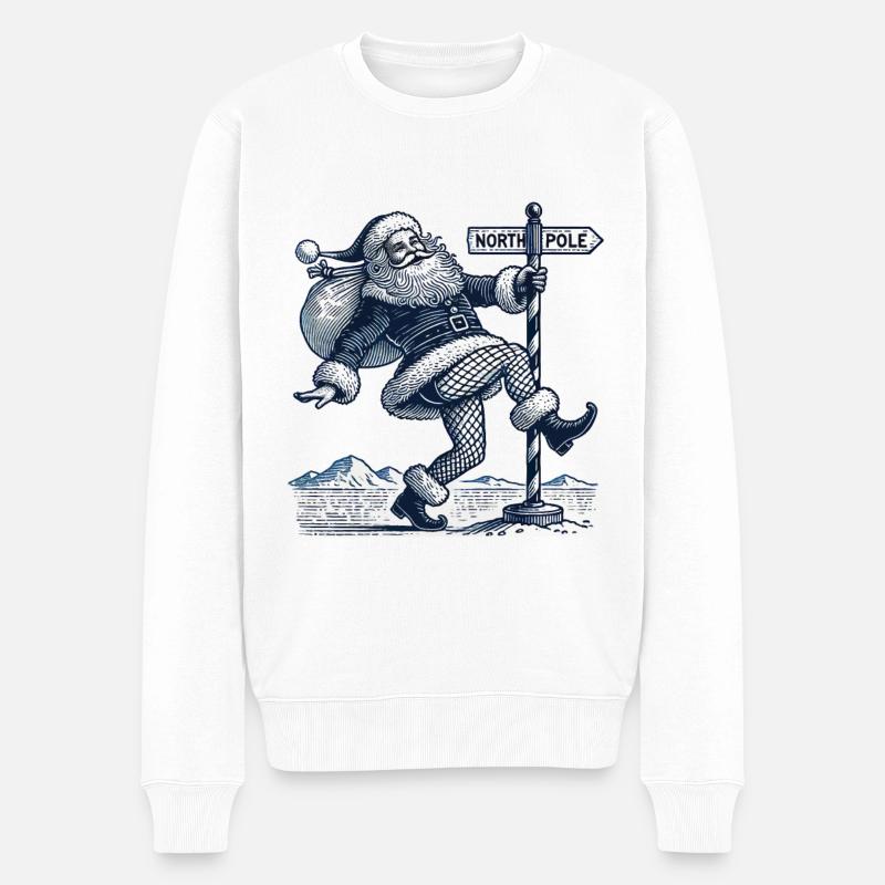 Lustiger Weihnachts-Pole Dance Santa - Männer Premium Bio Pullover - Weiß