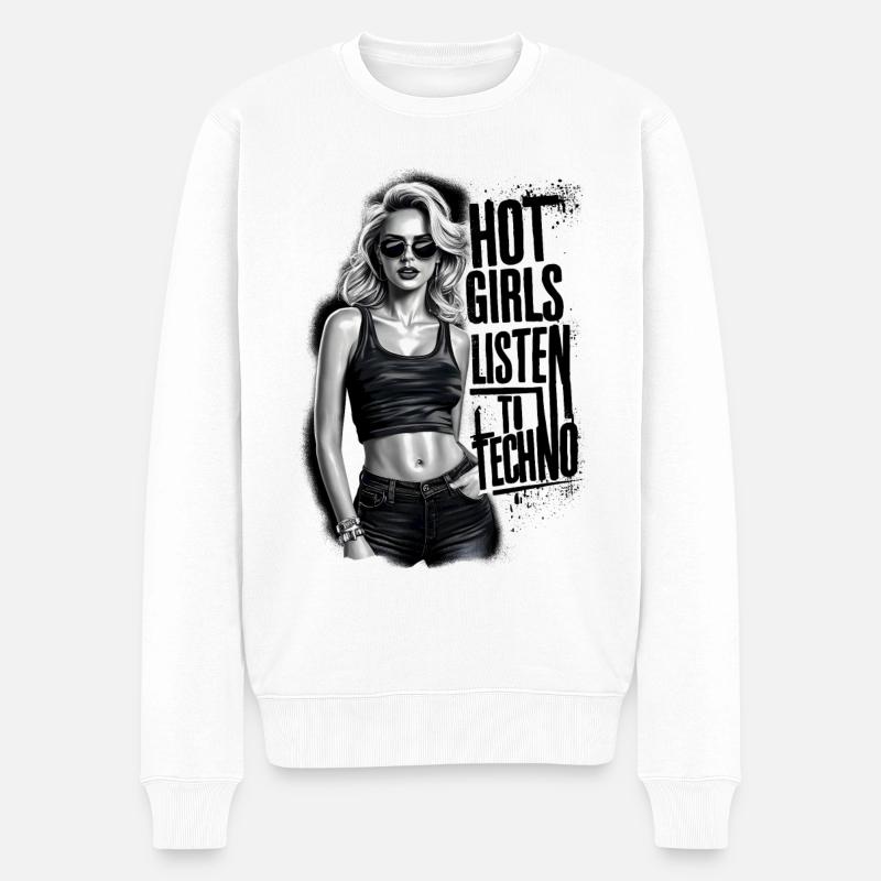 Heiße Girls hören Techno - Männer Premium Bio Pullover - Weiß