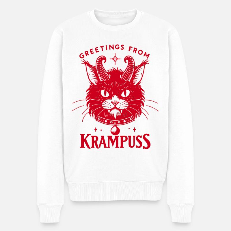 Grüße Vom Krampuss Mystische Krampus Katze - Männer Premium Bio Pullover - Weiß