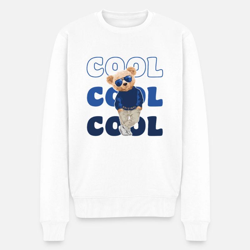Cooler Teddybär mit Sonnenbrille - Cool - Männer Premium Bio Pullover - Weiß