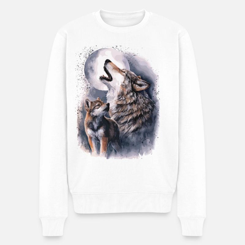 Wölfe & Vollmond – Mystische Wildnis - Männer Premium Bio Pullover - Weiß