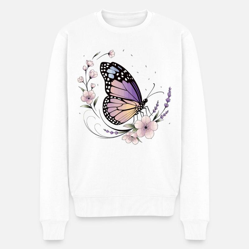 Schmetterling & Blüten im Frühling - Männer Premium Bio Pullover - Weiß