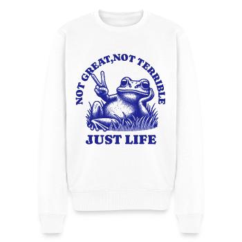 Lustiger Waschbär Spruch – Just Life - Männer Premium Bio Pullover - Weiß - Vorne - Thijin (182cm)
