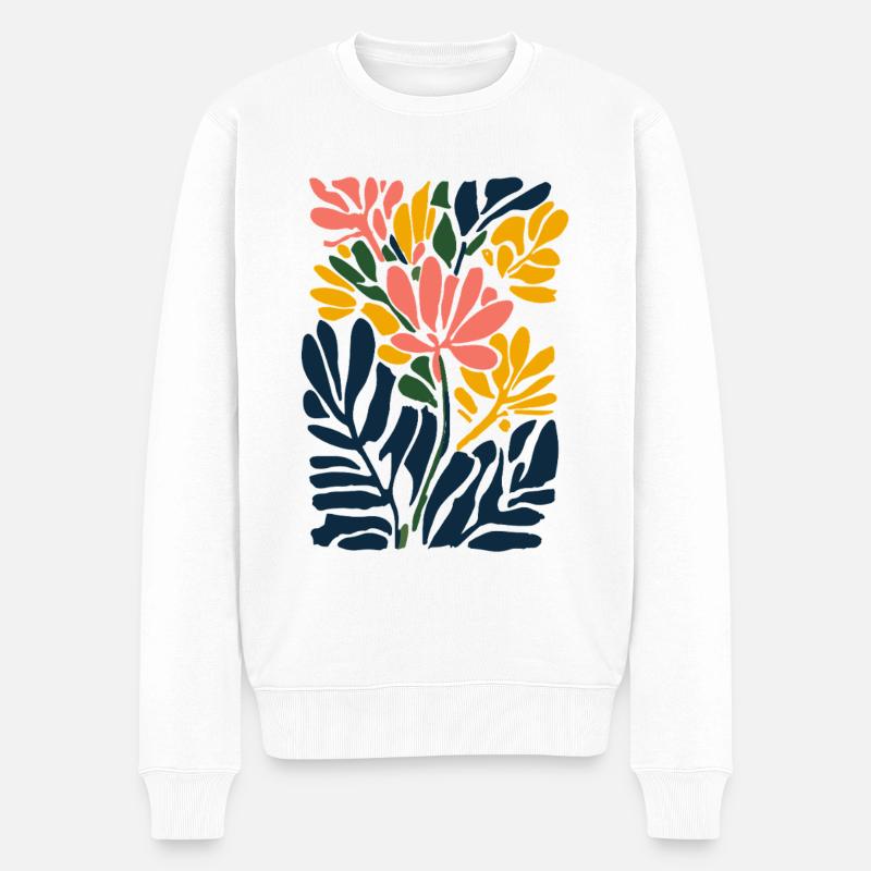 Retro-Blumenkunst: Matisse inspiriert - Männer Premium Bio Pullover - Weiß