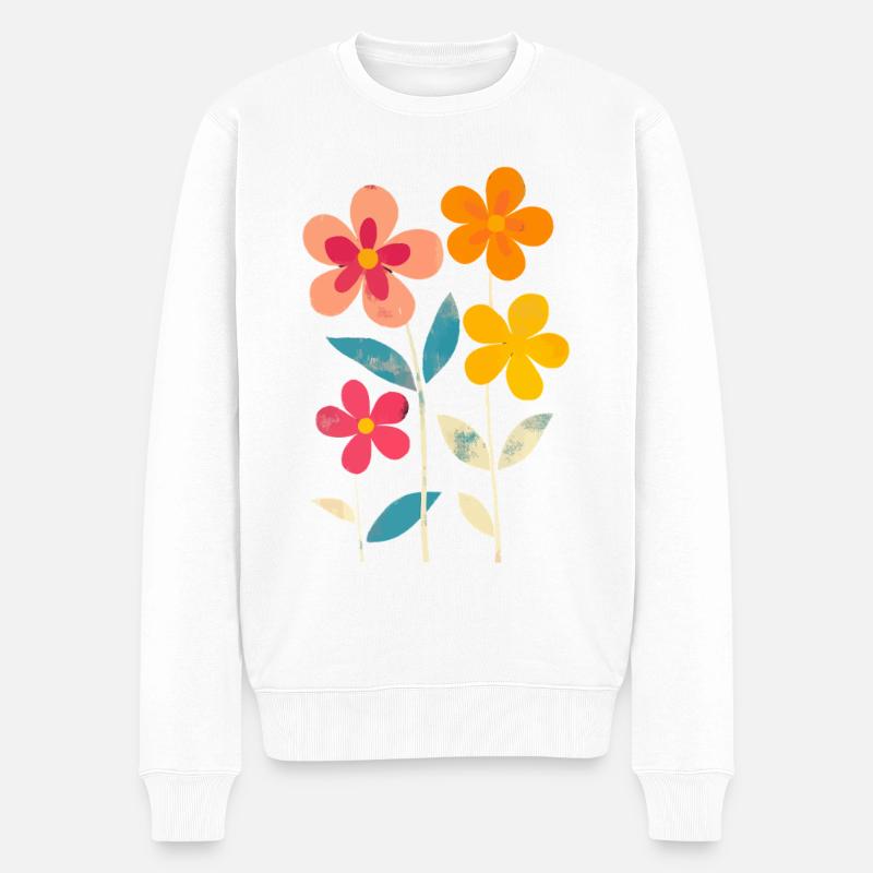 Matisse inspiriert: Retro Blumenmuster Blümchen - Männer Premium Bio Pullover - Weiß