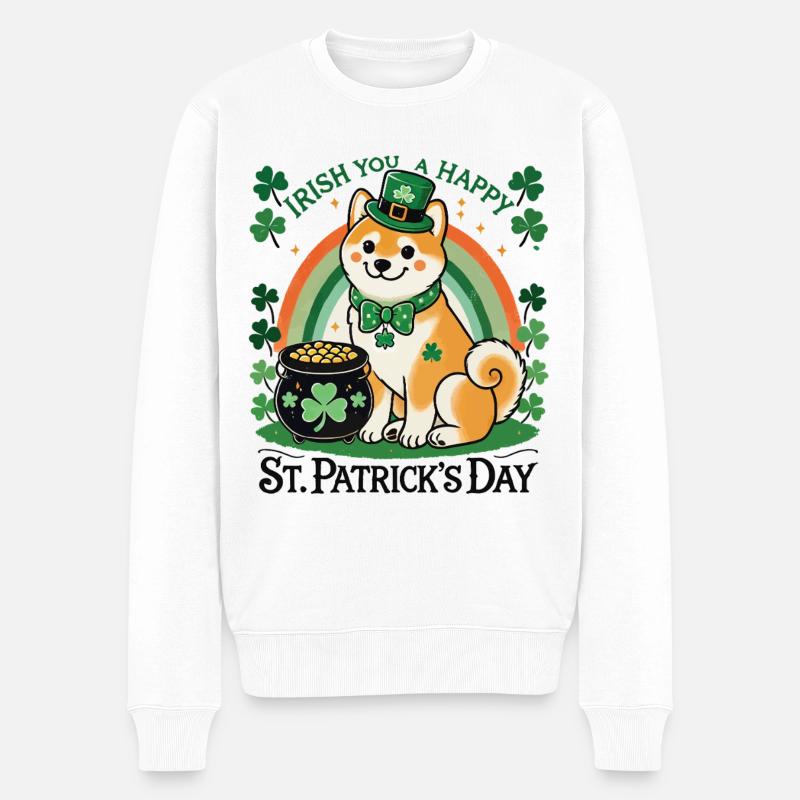 Saint-Patrick Chien heureux Arc-en-ciel - Pull Premium bio Homme - blanc