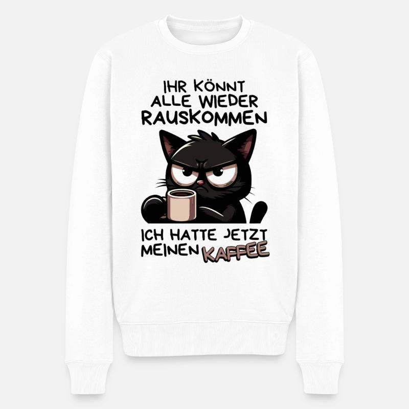 Kaffee zuerst – Dann dürft ihr wieder rauskommen - Männer Premium Bio Pullover - Weiß