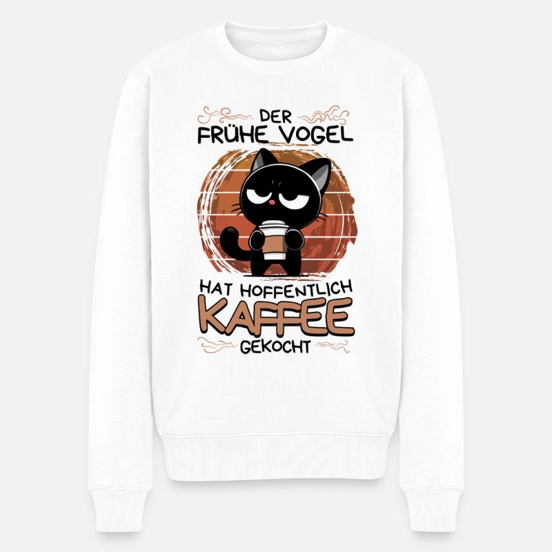 Der frühe Vogel bringt besser Kaffee mit - Männer Premium Bio Pullover - Weiß