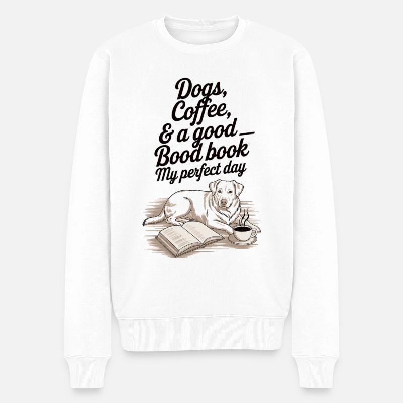 Bücher, Hunde, Kaffee - Männer Premium Bio Pullover - Weiß
