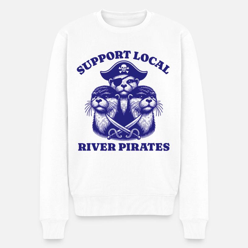 Support Local River Pirates Lustiges Otter beaver - Männer Premium Bio Pullover - Weiß