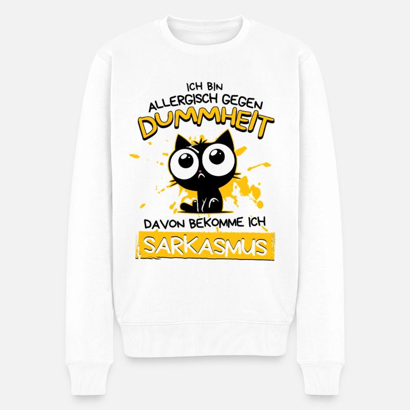 Allergisch gegen Dummheit – Sarkasmus Katze - Männer Premium Bio Pullover - Weiß