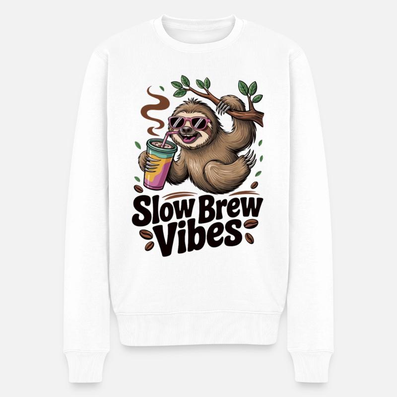 Slow Brew – Faultier-Style - Männer Premium Bio Pullover - Weiß