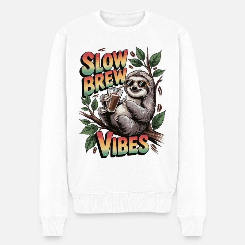 Slow Brew Vibes für Kaffeefans - Männer Premium Bio Pullover - Weiß
