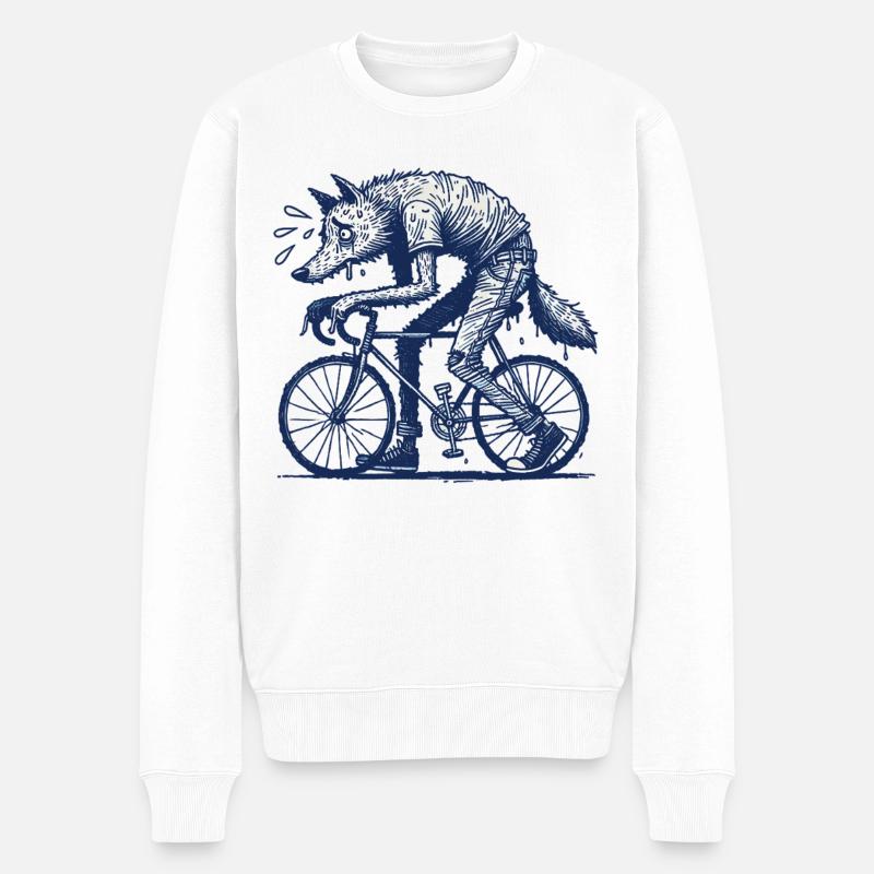 Bicycle Wolf Design Créatif Cyclisme - Pull Premium bio Homme - blanc