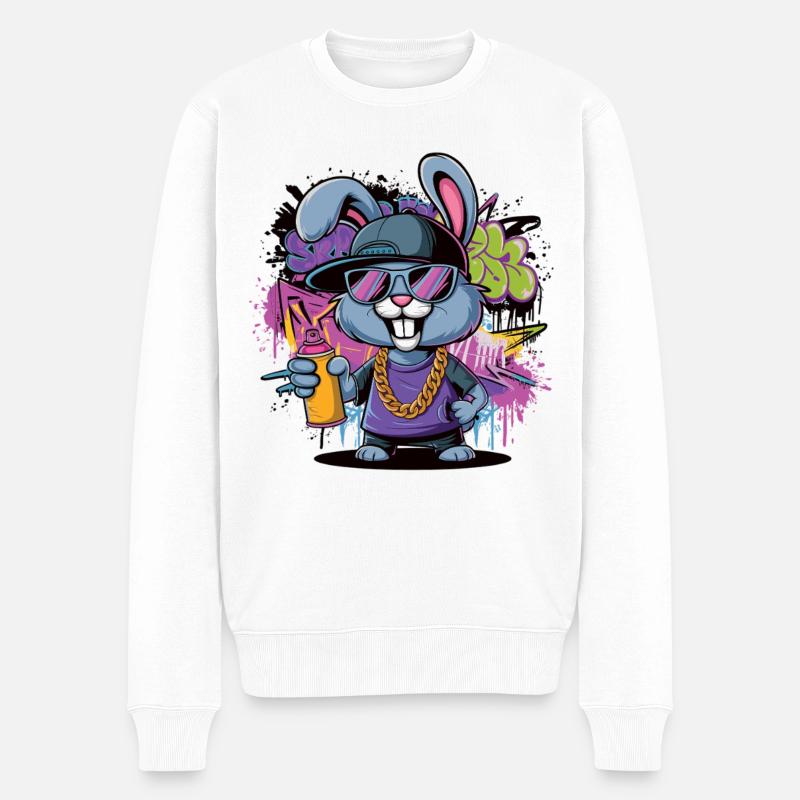 Lapin graffiti avec style - Pull Premium bio Homme - blanc