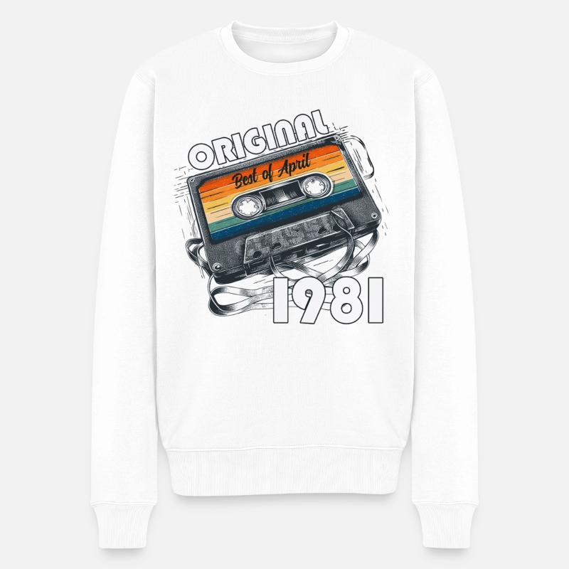 44. Geburtstag Kassette April Jahrgang 1981 - Männer Premium Bio Pullover - Weiß