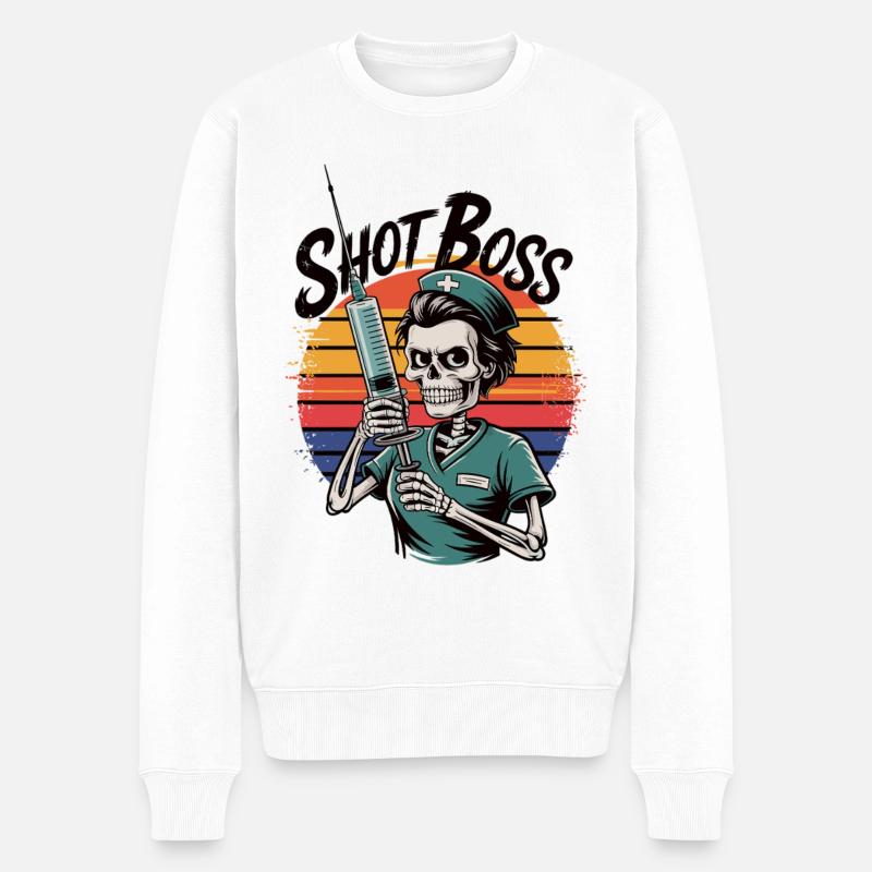 Skelett Pflegekraft mit Spritze - Männer Premium Bio Pullover - Weiß