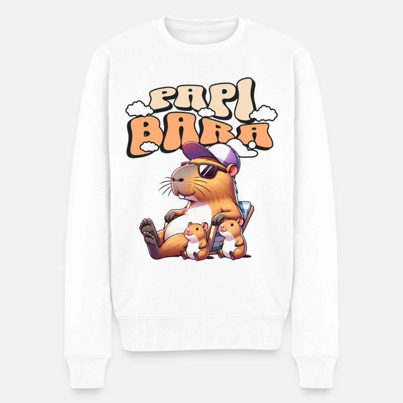 Papibara Capybara Vater Papa - Männer Premium Bio Pullover - Weiß