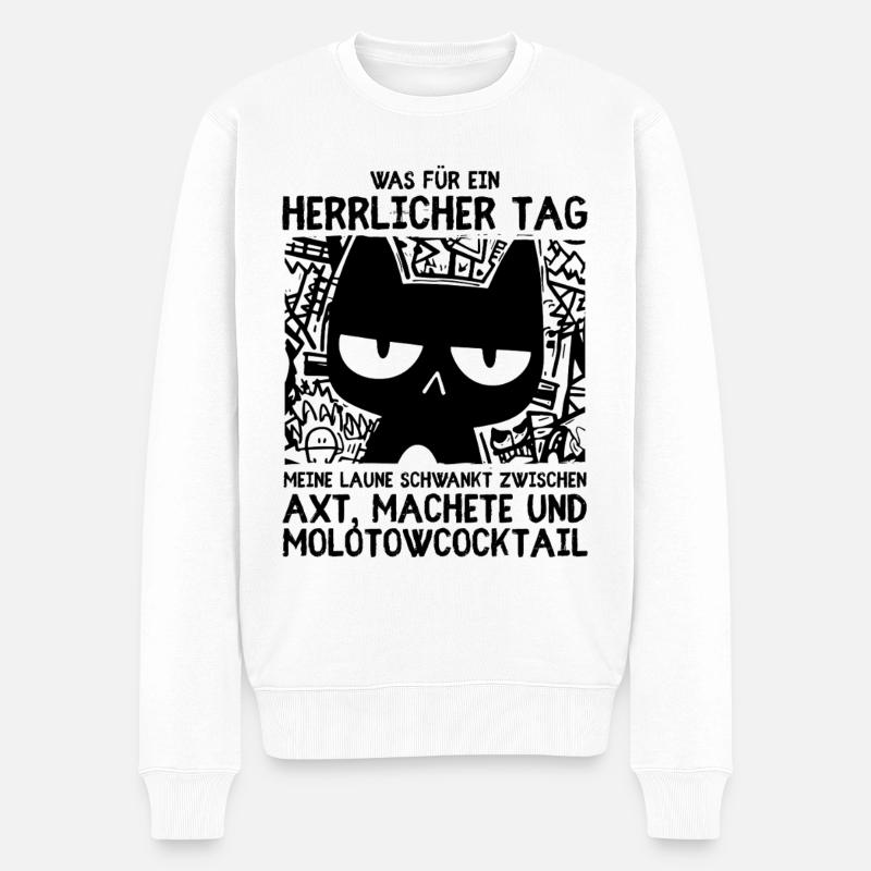 Minimalistische schwarze Katze mit Blick des Todes - Männer Premium Bio Pullover - Weiß