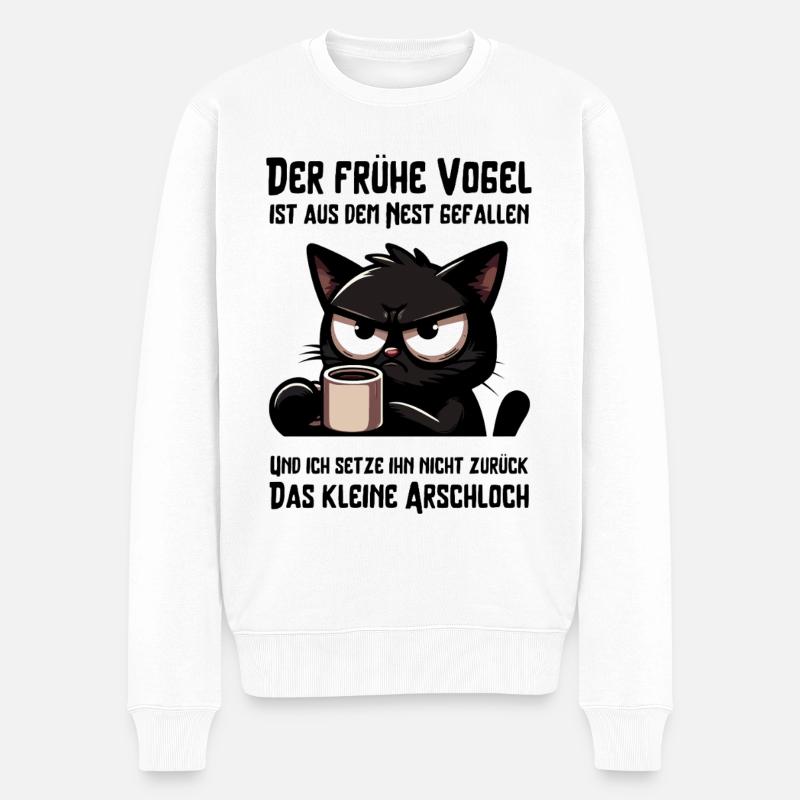 Müde schwarze Katze mit Kaffee – genervt - Männer Premium Bio Pullover - Weiß