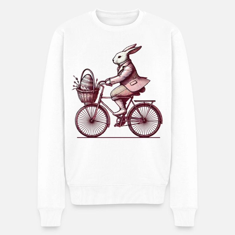 Ostern Hase Fahrrad Retro Stil - Männer Premium Bio Pullover - Weiß