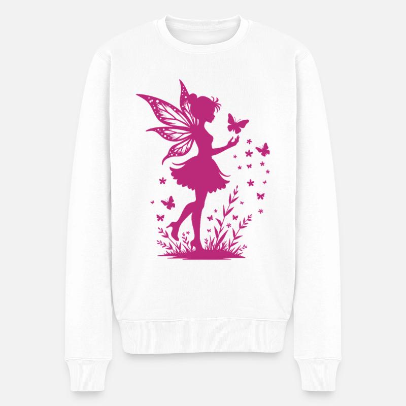 Zauberhafte Fee mit Blumen und Schmetterlingen - Männer Premium Bio Pullover - Weiß