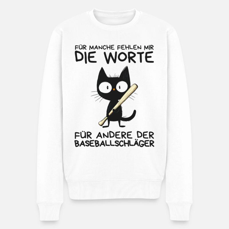 Lustige schwarze Katze mit Baseballschläger - Männer Premium Bio Pullover - Weiß
