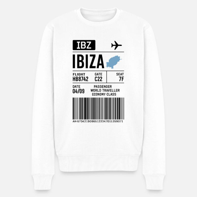 Ibiza Boarding Pass – Flugticket Style - Männer Premium Bio Pullover - Weiß