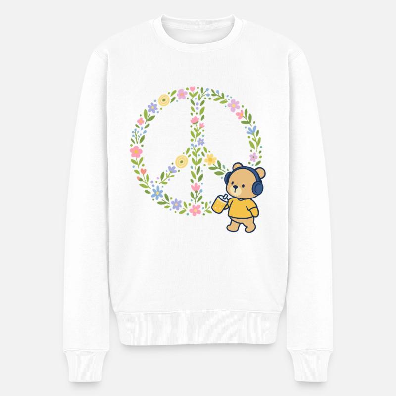 Peace Blumen Blüten - Männer Premium Bio Pullover - Weiß