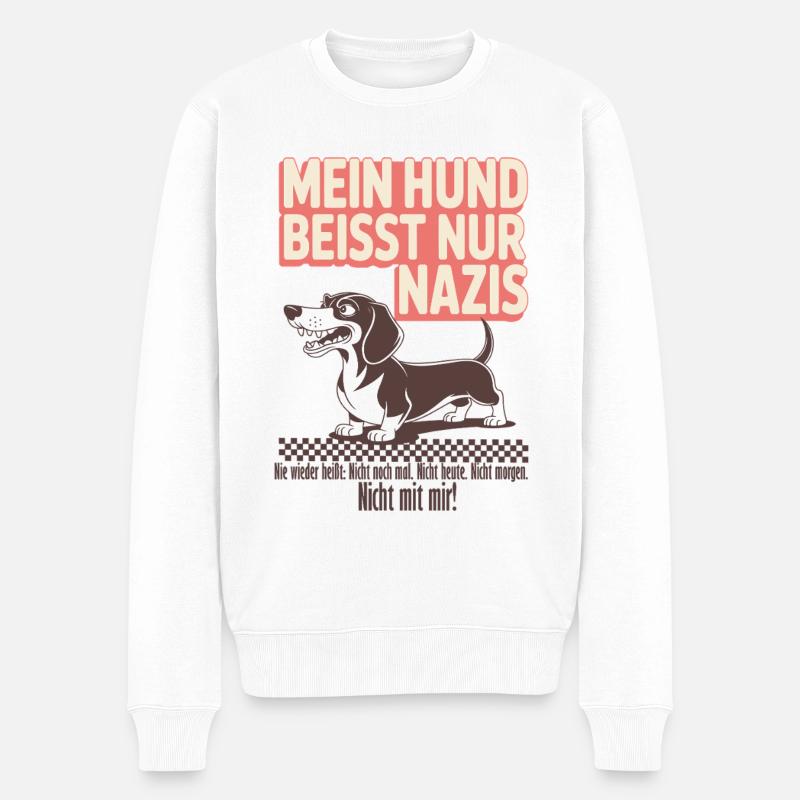 Mein Dackel beisst nur Nazis - Männer Premium Bio Pullover - Weiß
