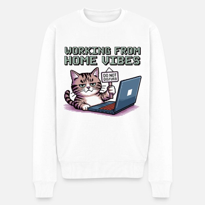 Homeoffice mit Stil und Katze - Männer Premium Bio Pullover - Weiß